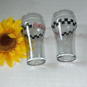 Vintage Coca Cola Checkered Print Glass Tumblers set of 2